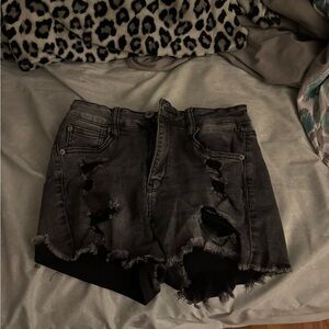 Distressed Black Denim Women's Shorts